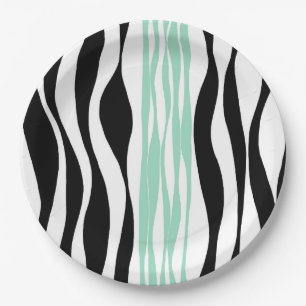 Ebb and Flow - Mint Green, White and Black Paper Plates