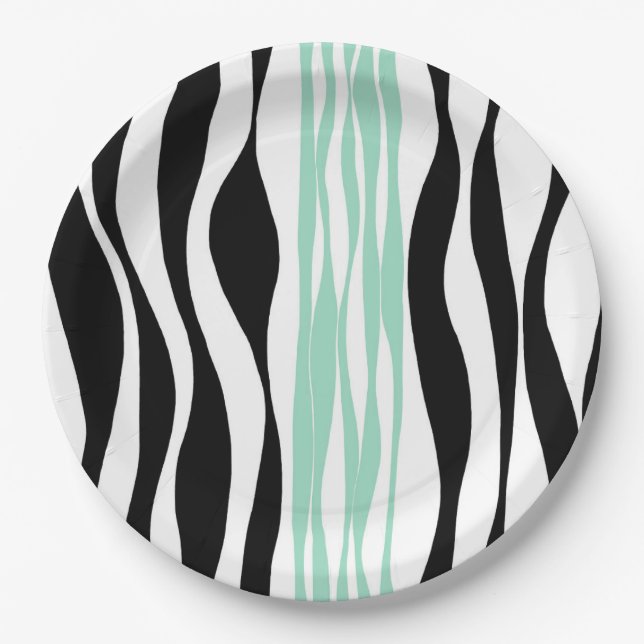 Ebb and Flow - Mint Green, White and Black Paper Plates (Front)