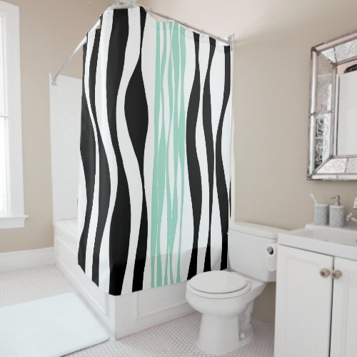 Ebb and Flow _ Mint Green White and Black Shower Curtain