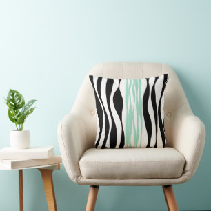 Ebb and Flow - Mint Green, White and Black Throw Pillow