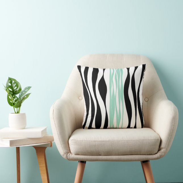 Ebb and Flow - Mint Green, White and Black  Throw Pillow (Chair)