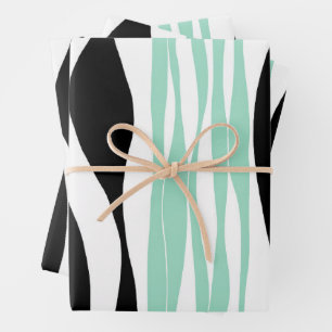 Ebb and Flow - Mint Green, White and Black Wrapping Paper Sheets