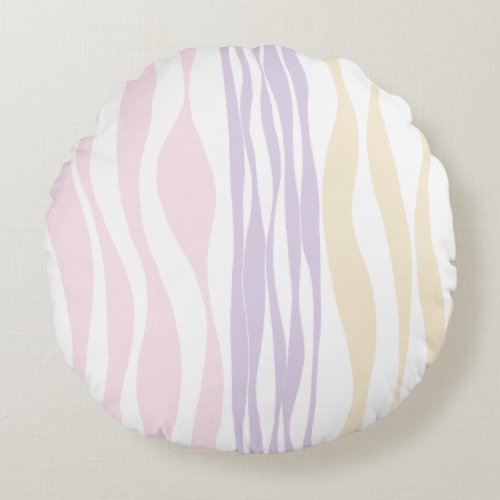 Ebb and Flow _ Pastel Pink Yellow and Purple Round Pillow