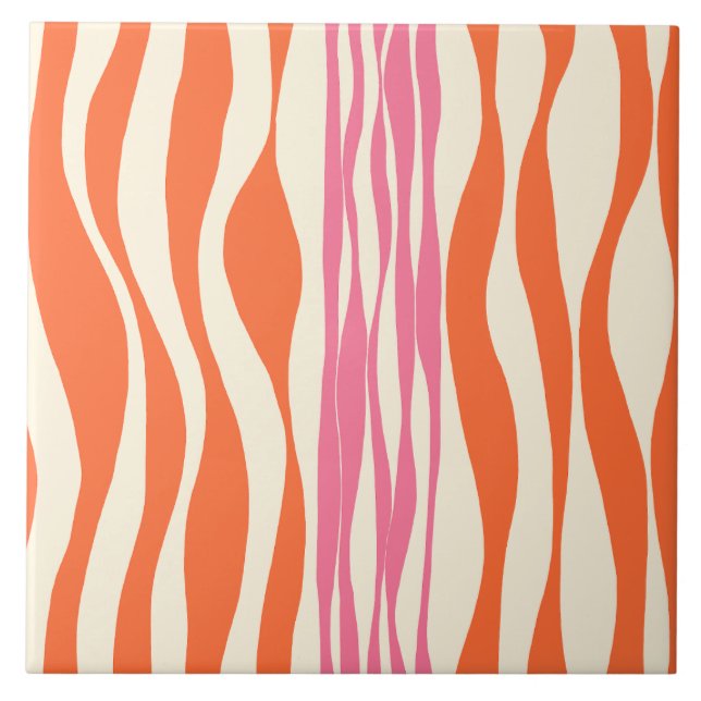 Ebb and Flow - Pink, Orange, and Cream  Ceramic Tile (Front)