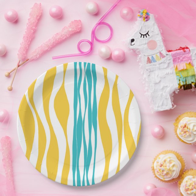 Ebb and Flow - Turquoise & Yellow Paper Plates (Party)