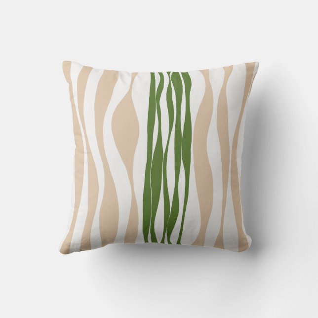 Ebb and Flow - White, Sand and Palm Green  Throw Pillow (Back)
