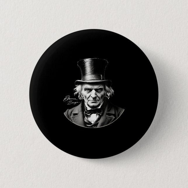 Ebeneezer Scrooge Rtrait With Signature  Button (Front)