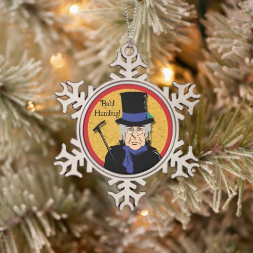 Ebenezer Scrooge Bah Humbug Snowflake Pewter Christmas Ornament