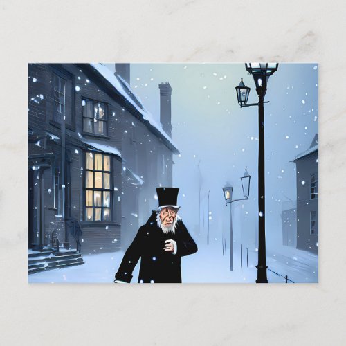 Ebenezer Scrooge Snowy Victorian Street Postcard