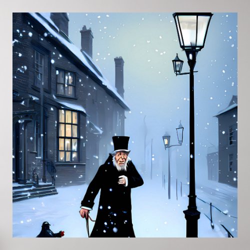 Ebenezer Scrooge Snowy Victorian Street Poster