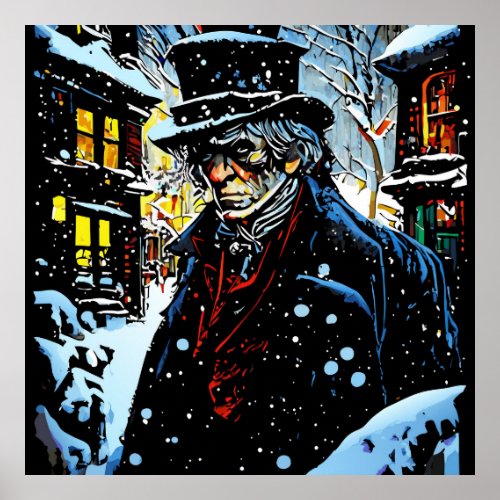 Ebenezer Scrooge Victorian Christmas Winter Scene  Poster