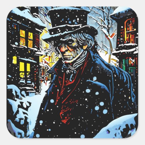Ebenezer Scrooge Victorian Christmas Winter Scene  Square Sticker