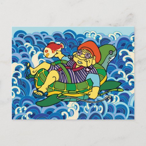 常夏 暑中 残暑 ポストカード 恵比寿 亀 鯛 七福神 見舞 ebisu shichifukujin turtle sea bream fish summer wave madrid guadalajara toronto otaku manga samurai pop japan japanese art illustration tokyo edo akihabara 江戸 日本
