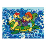 Normal summer Hot season Lingering summer heat Post card The god of wealth Turtle Sea bream Seven luck God Inquiry ebisu shichifukujin turtle sea bream fish summer wave madrid guadalajara toronto otaku manga samurai pop japan japanese art illustration tokyo edo akihabara Edo Japan
