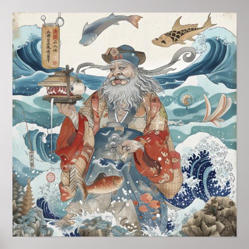 Ebisu With Tee In The Ocean Poster