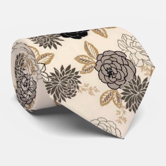 Ebon Fleurs Neck Tie (Rolled)