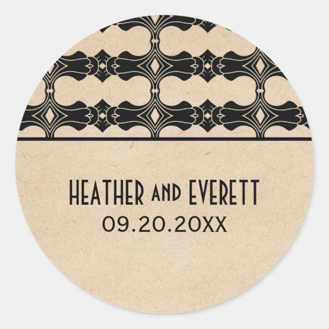 Ebony Art Deco Border Wedding Stickers (Front)