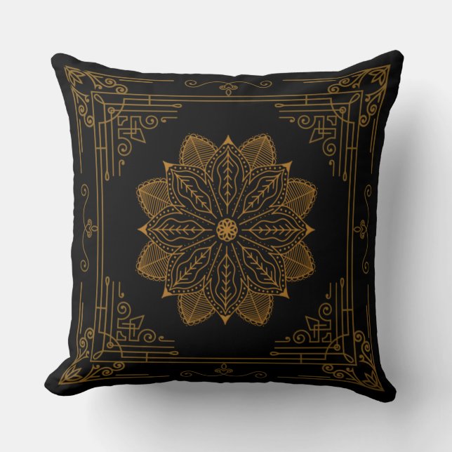 ”Ebony” Art Nouveau Throw Pillow (Front)