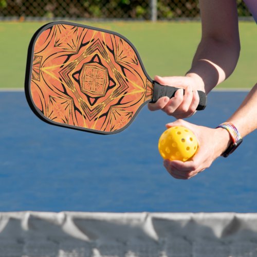 Ebony Black And Citrus Orange Tropical Art Design Pickleball Paddle