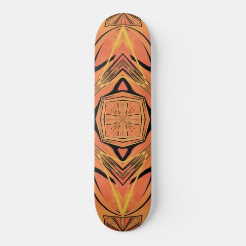 Ebony Black And Citrus Orange Tropical Art Design Skateboard