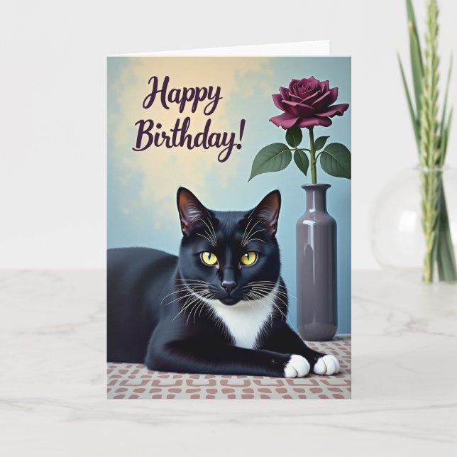 Ebony Cat Birthday Card (Front)