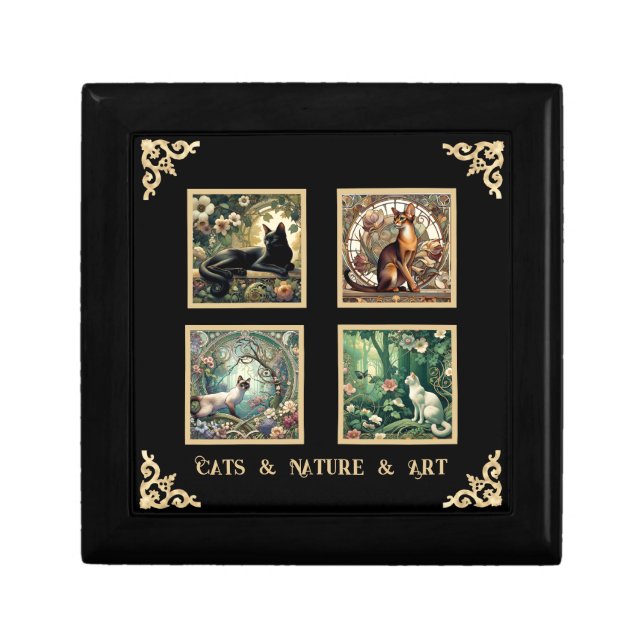 Ebony Cats & Nature & Art Nouveau Keepsake Gift Box (Front)