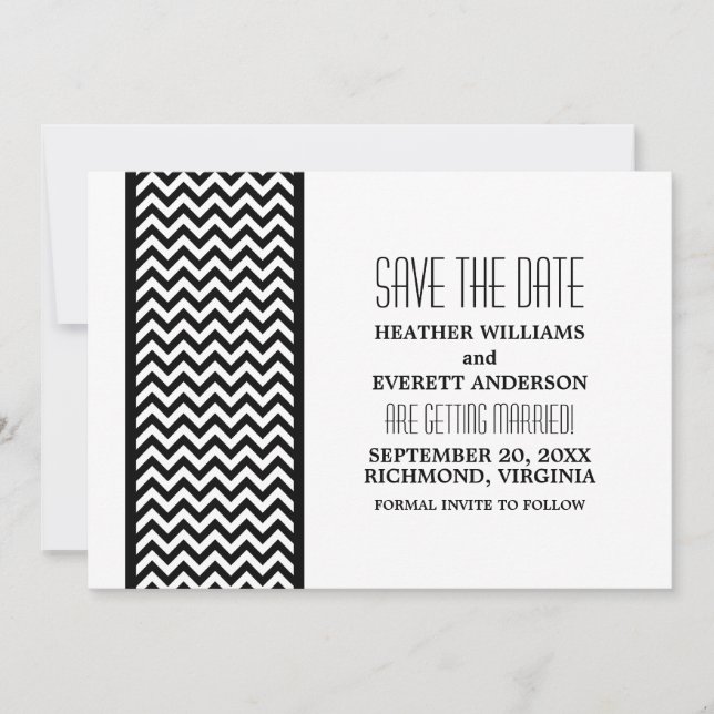 Ebony Chevron Border Save the Date Invite (Front)