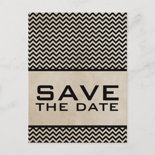 Ebony Chic Chevron Save the Date Postcard (Front)