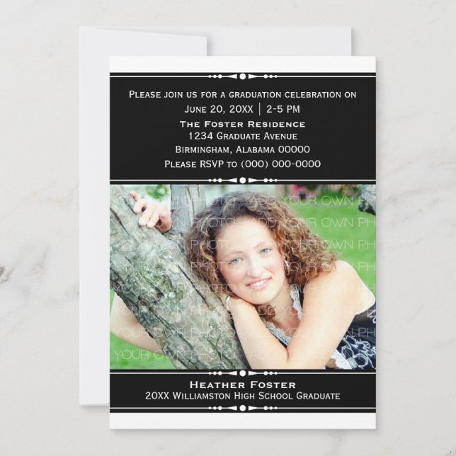 Ebony Chic Photo Graduation Invite (Front)