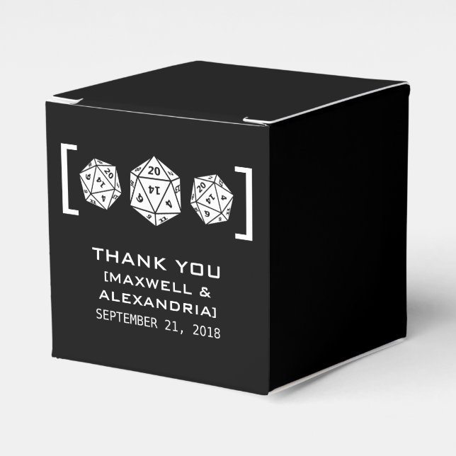 Ebony D20 Dice Gamer Favor Boxes (Front Side)