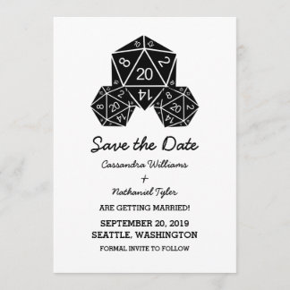 Ebony D20 Dice Save the Date Invite