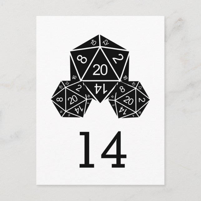 Ebony D20 Dice Table Number Postcard (Front)