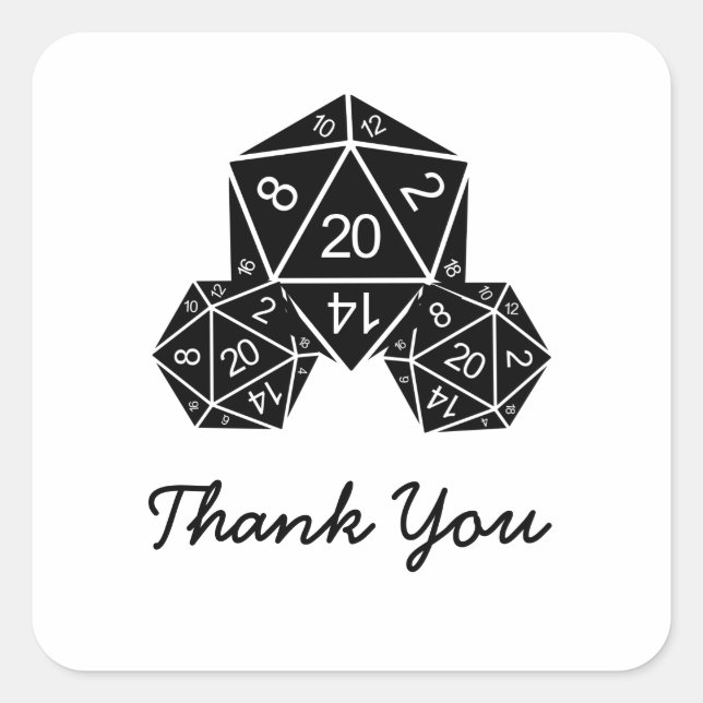 Ebony D20 Dice Thank You Stickers (Front)