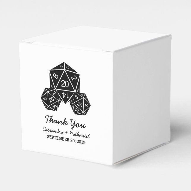 Ebony D20 Dice Wedding Favor Boxes (Front Side)