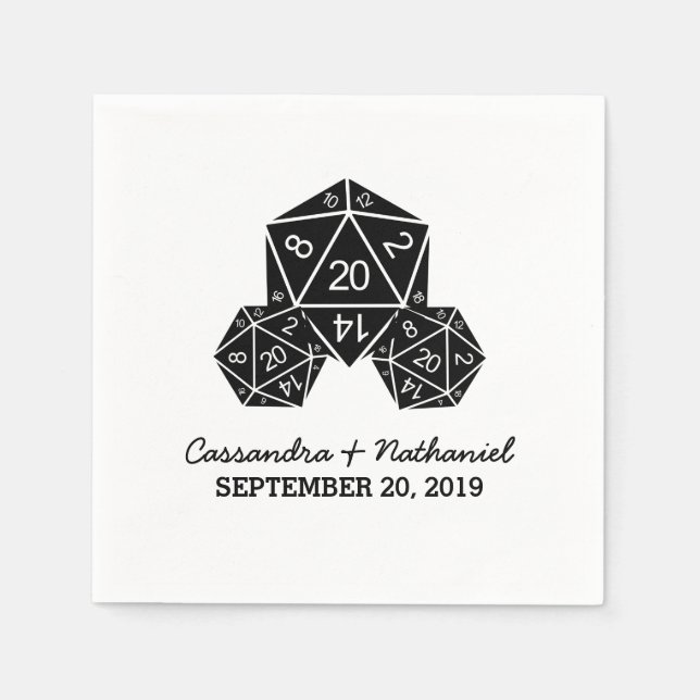 Ebony D20 Dice Wedding Paper Napkins (Front)