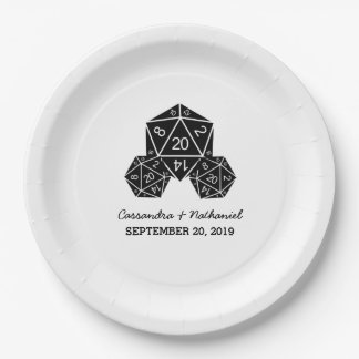 Ebony D20 Dice Wedding Paper Plates