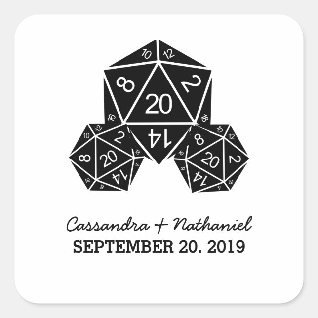 Ebony D20 Dice Wedding Stickers (Front)