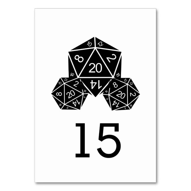 Ebony D20 Dice Wedding Table Card (Front)