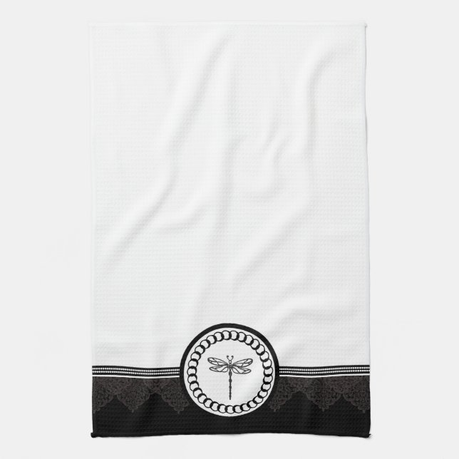 Ebony Dragonfly Emblem Kitchen Towel (Vertical)