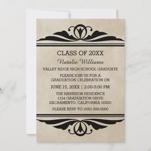 Ebony Elegant Deco Graduation Invite (Front)