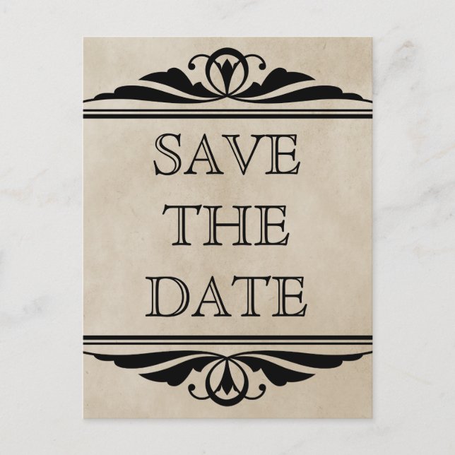 Ebony Elegant Deco Save the Date Postcard (Front)