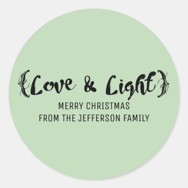 Ebony Elegant Sketched Love & Light Holiday Classic Round Sticker (Front)