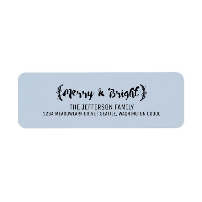 Ebony Elegant Sketched Merry and Bright Holiday Label (Front)