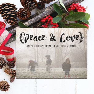Ebony Elegant Sketched Peace & Love Holiday Photo