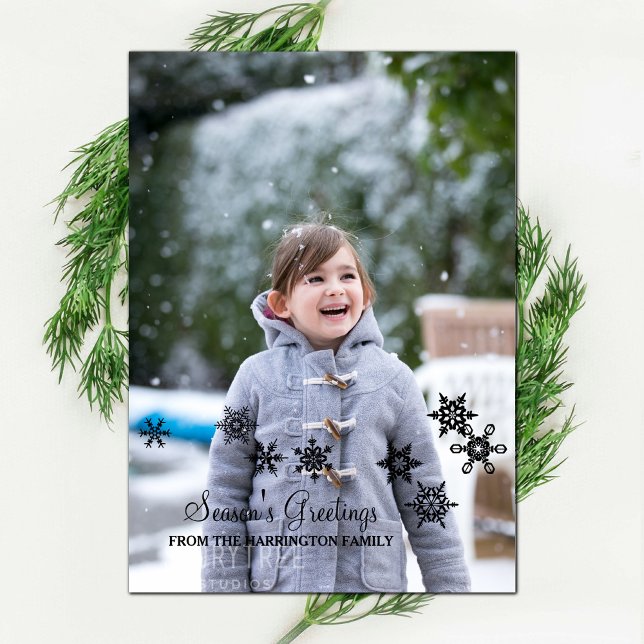 Ebony Elegant Snowflakes Holiday Photo Card (Ebony Elegant Snowflakes Holiday Photo Card)