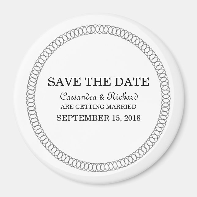 Ebony Encircled Round Save the Date Magnet (Front)