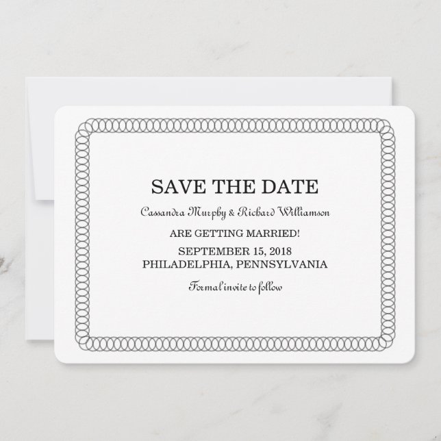 Ebony Encircled Rounded Save the Date Invite (Front)