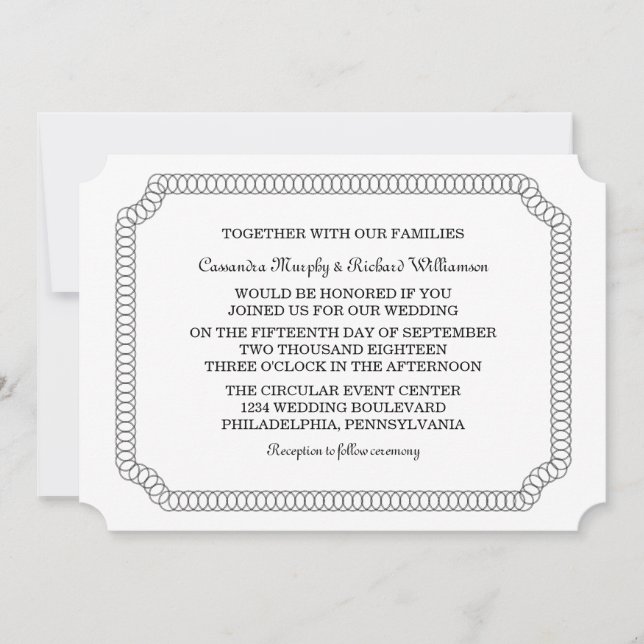 Ebony Encircled Ticket Wedding Invite (Front)