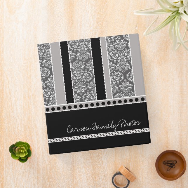 Ebony Gray Stripes Photo Album 3 Ring Binder (In Situ)