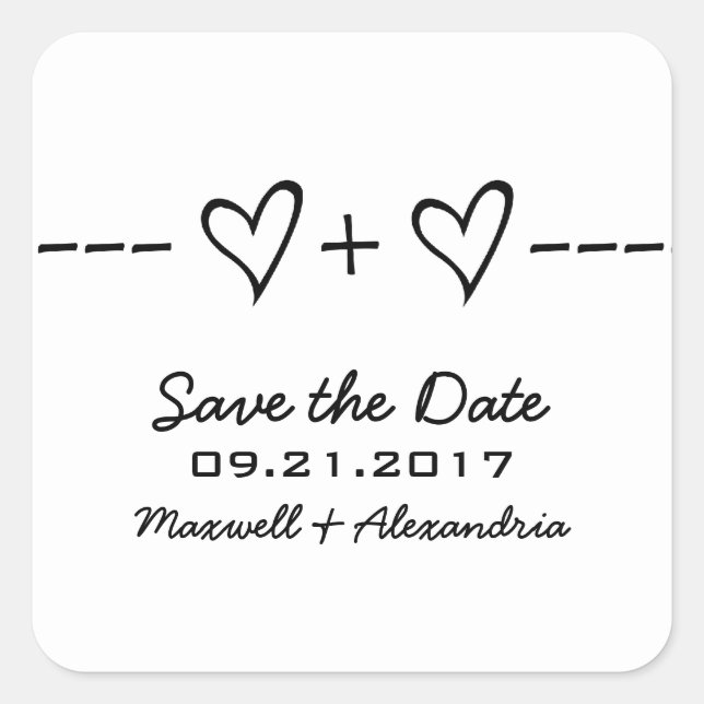 Ebony Heart Equation Save the Date Stickers (Front)